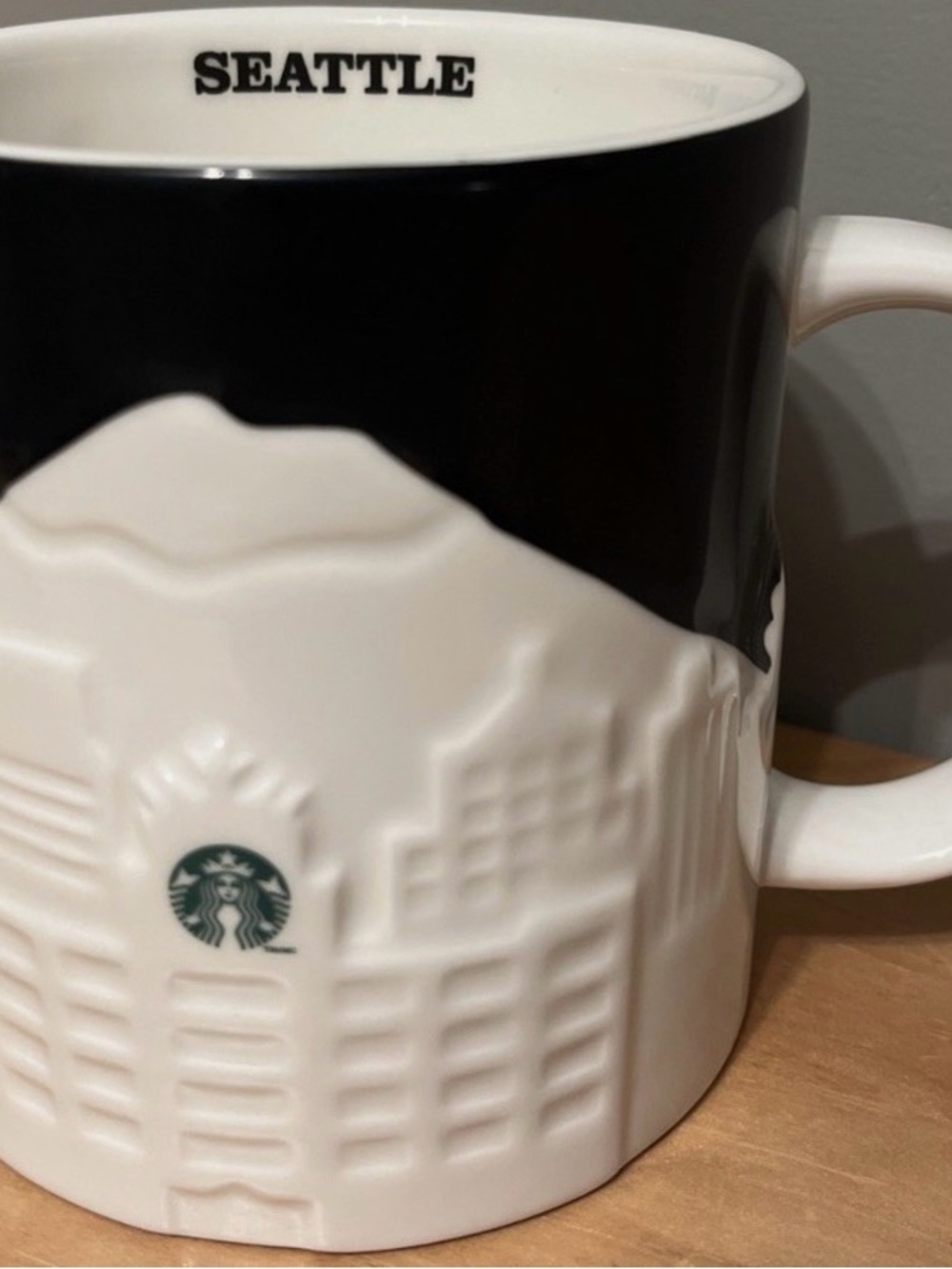 Starbucks Black and White Seattle Sculpted Ceramic Mug